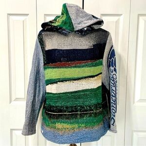 Vetted Multicolor Poncho Hoodie with Green and Blue Accents medium